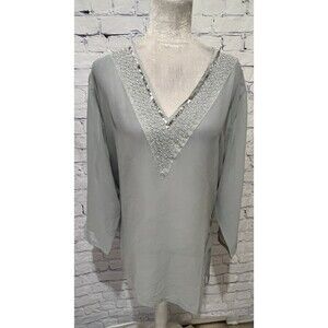 Just Cruising Gray Sheer Sequin V-neck Rayon Tunic Size M/L